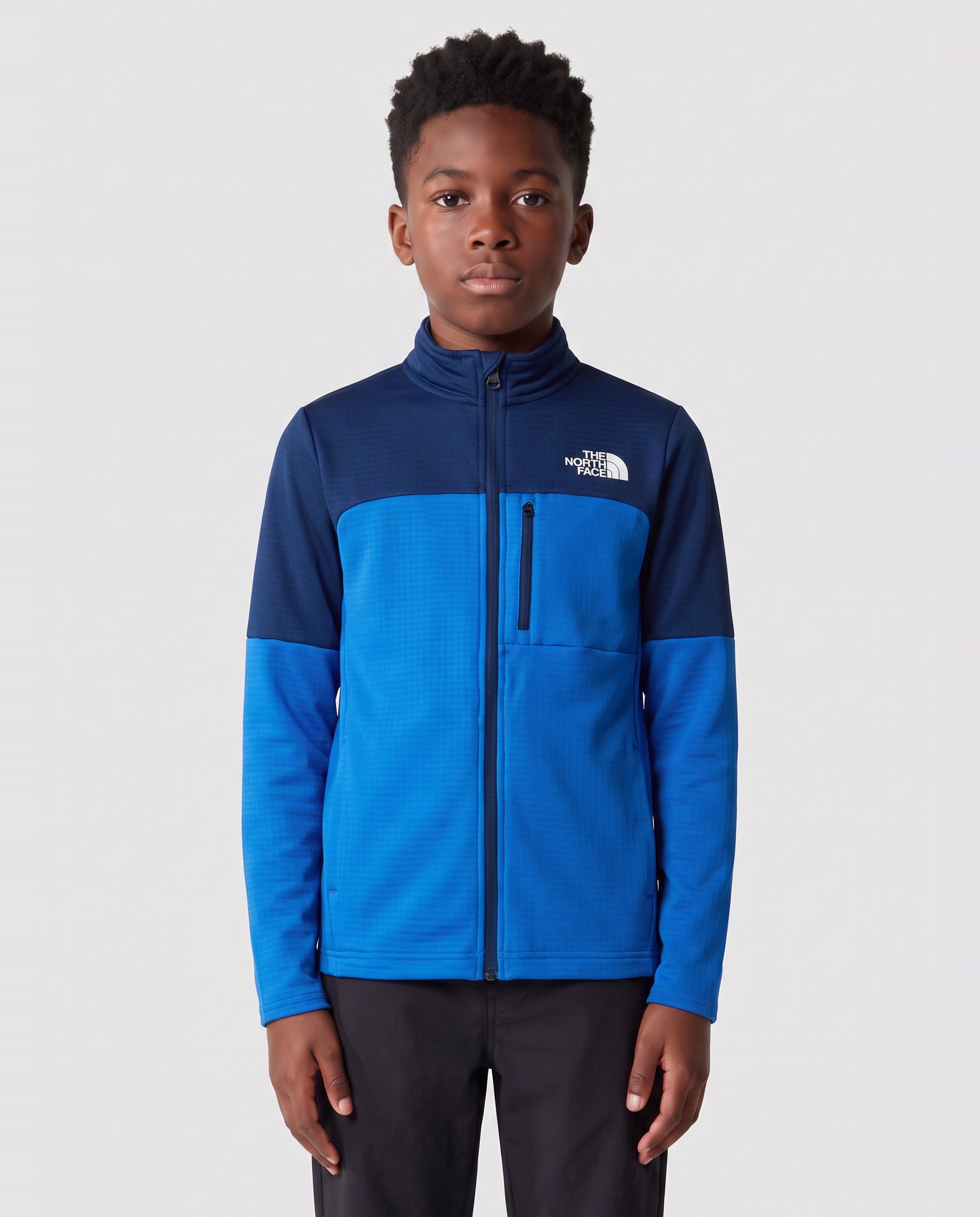 Boy's The North Face Hero Blue Midlayer Fleece Jacket — on model