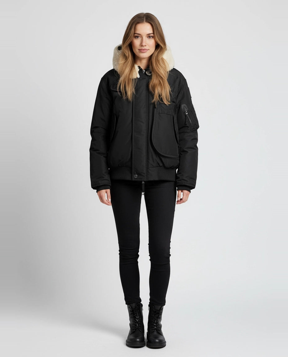 Women's Parajumpers Gobi Shearling Collar Bomber on model