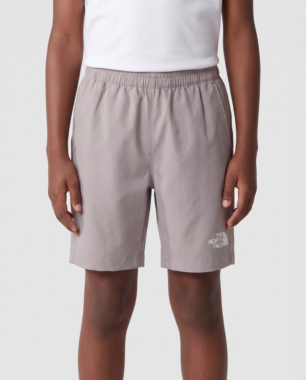 Kids The North Face Teen Pentadome Embossed Meld Grey Shorts — on model