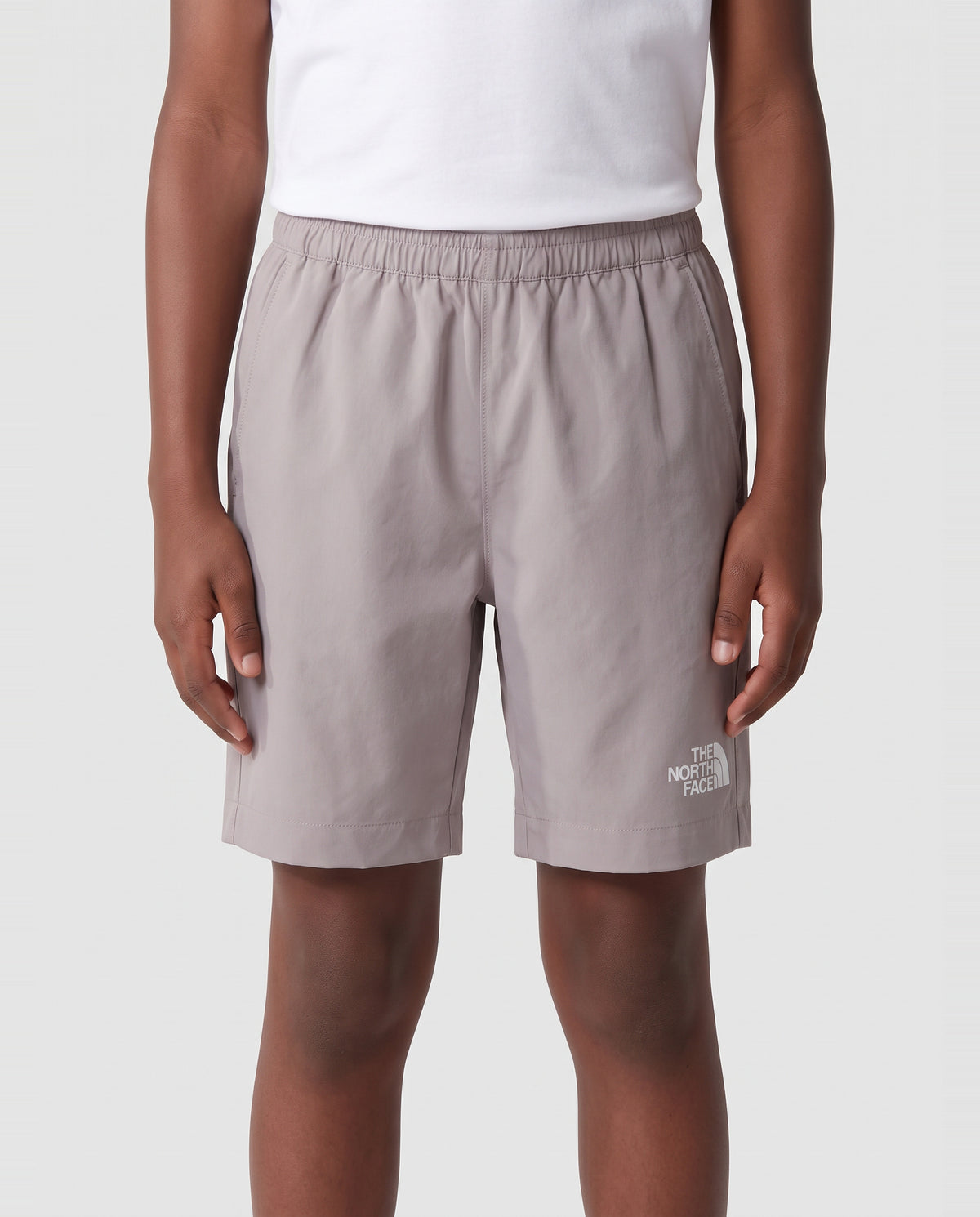 Kids The North Face Teen Pentadome Embossed Meld Grey Shorts — on model