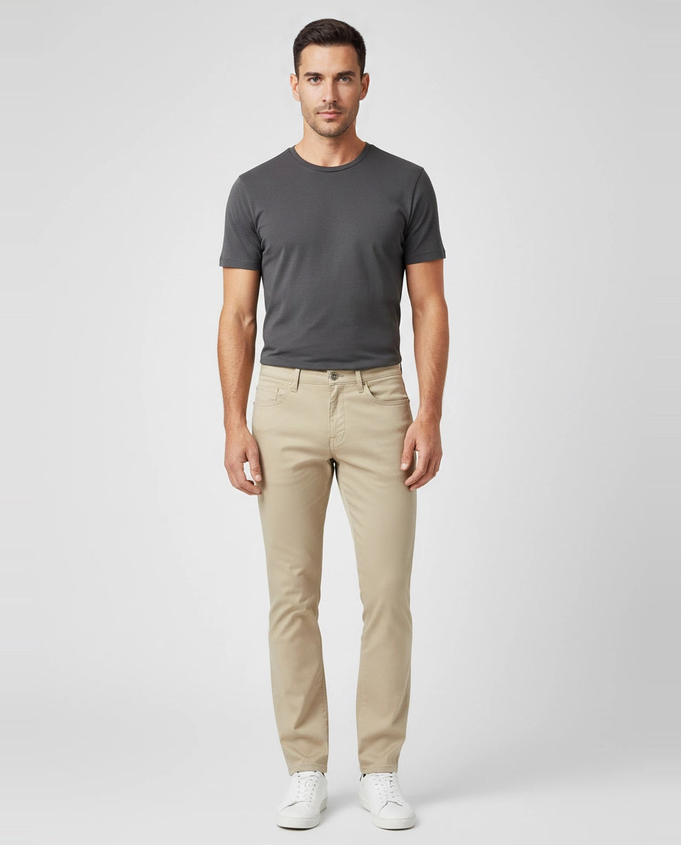 Mens BOSS Black P-Delaware5 Light Beige Slim Fit Jeans on model
