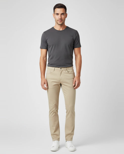 Mens BOSS Black P-Delaware5 Light Beige Slim Fit Jeans on model