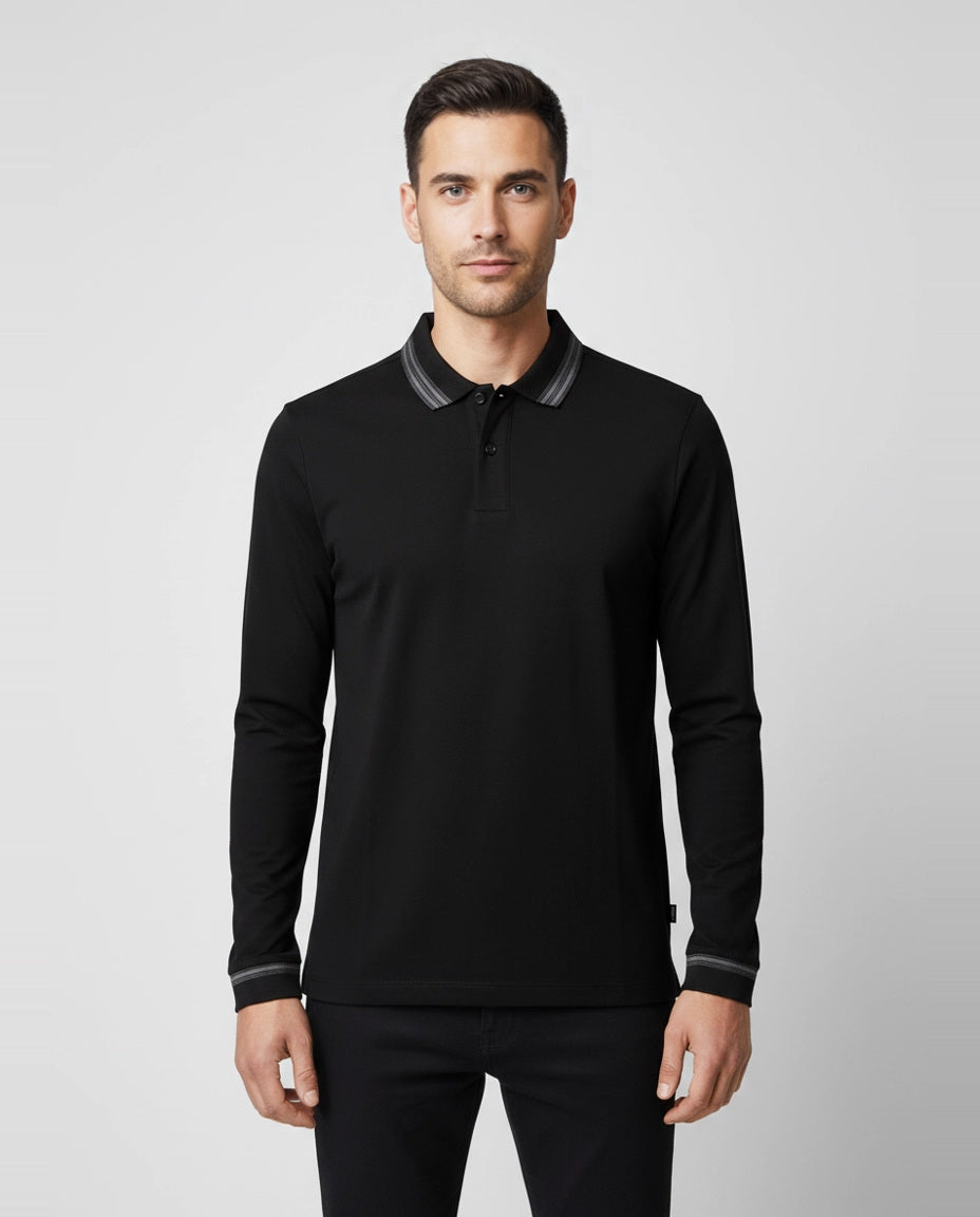 BOSS Black H-Pleins 202 Black Slim Fit Polo Shirt on model