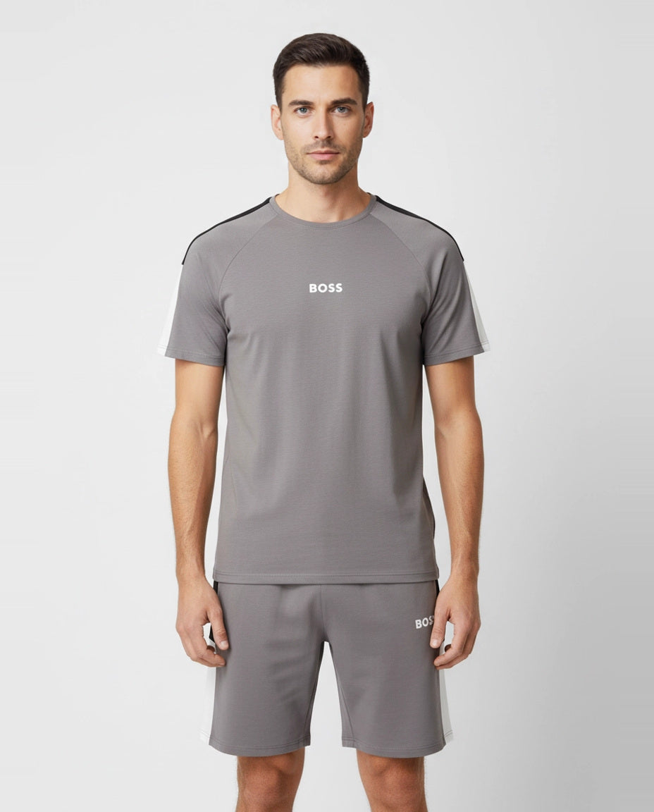 BOSS Bodywear & Swimwear Balance Short Set Dark Grey Nightwear on model