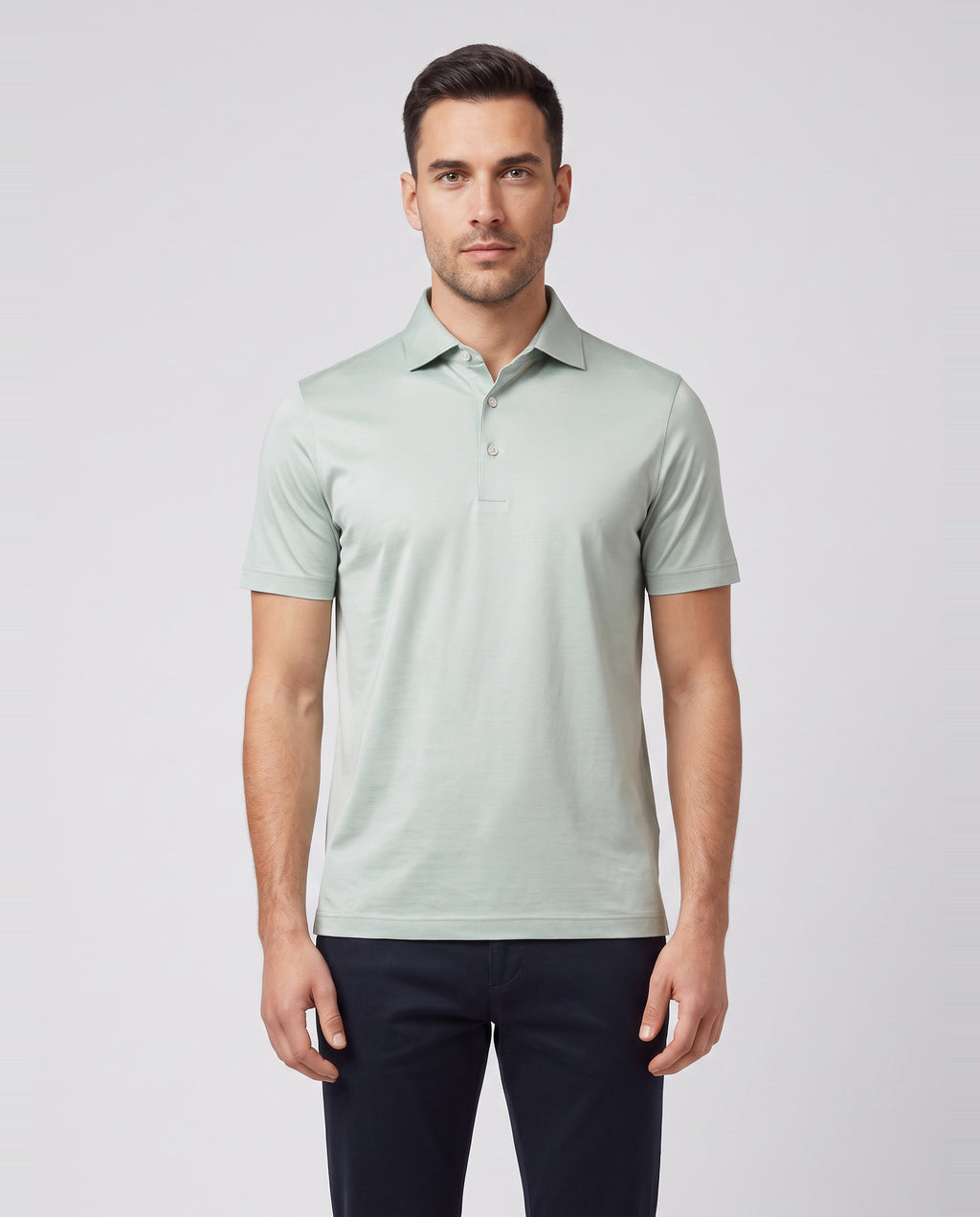 Men's Gran Sasso Green Mercerised 3 Button Polo Shirt — on model