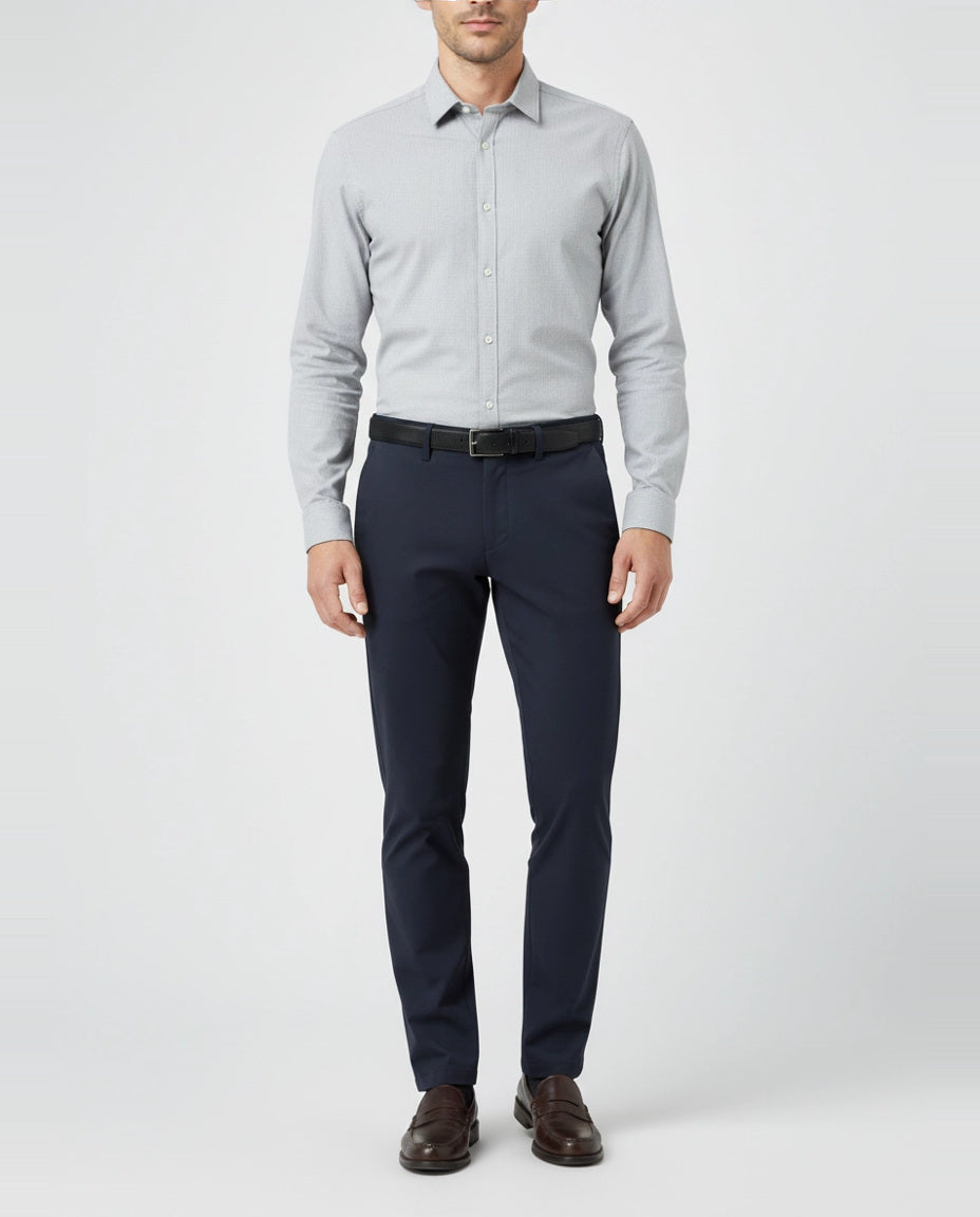 Mens BOSS Green T_Commuter Slim Dark Blue Trouser on model