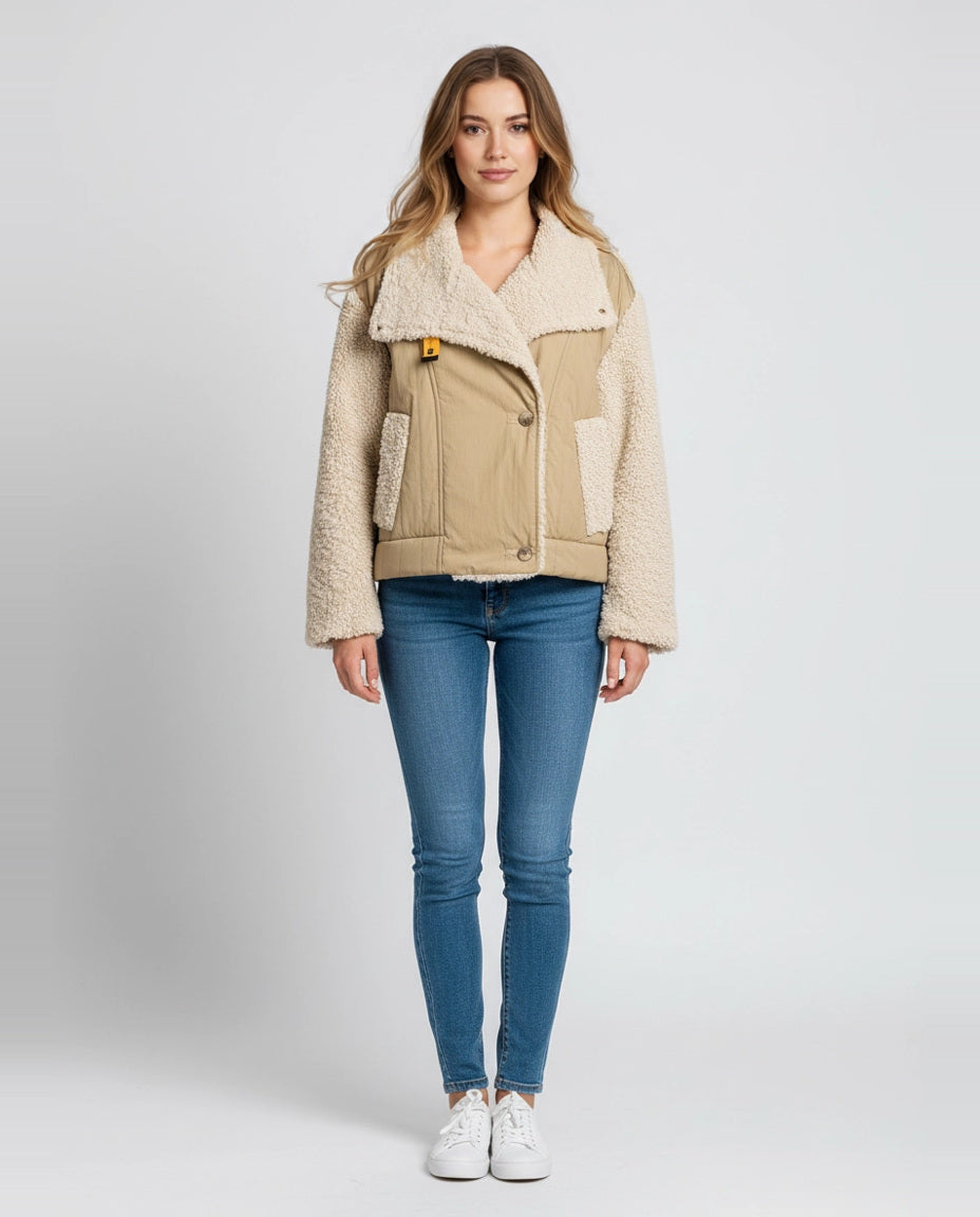 Women's Parajumpers Kaede Curly Fleece Bomber Jacket on model