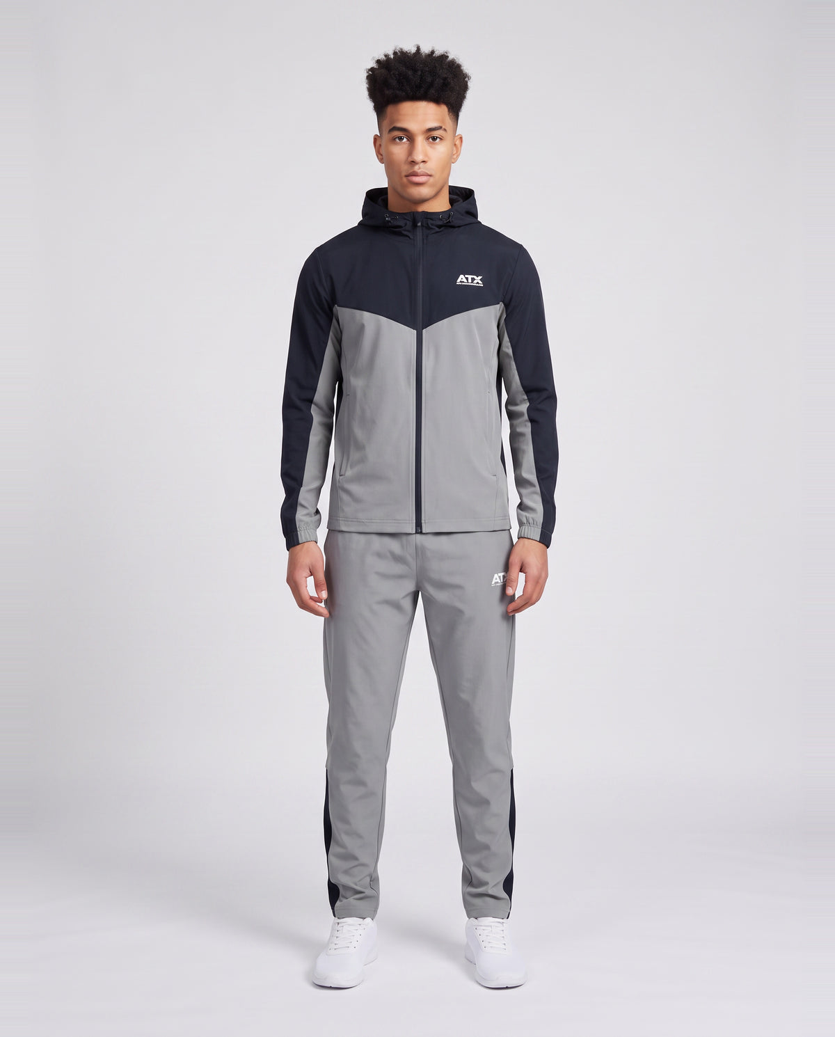 Men's ATX Boulder 2.0 Jacket & Pant In Navy/Dark Grey Tracksuit Set — on model