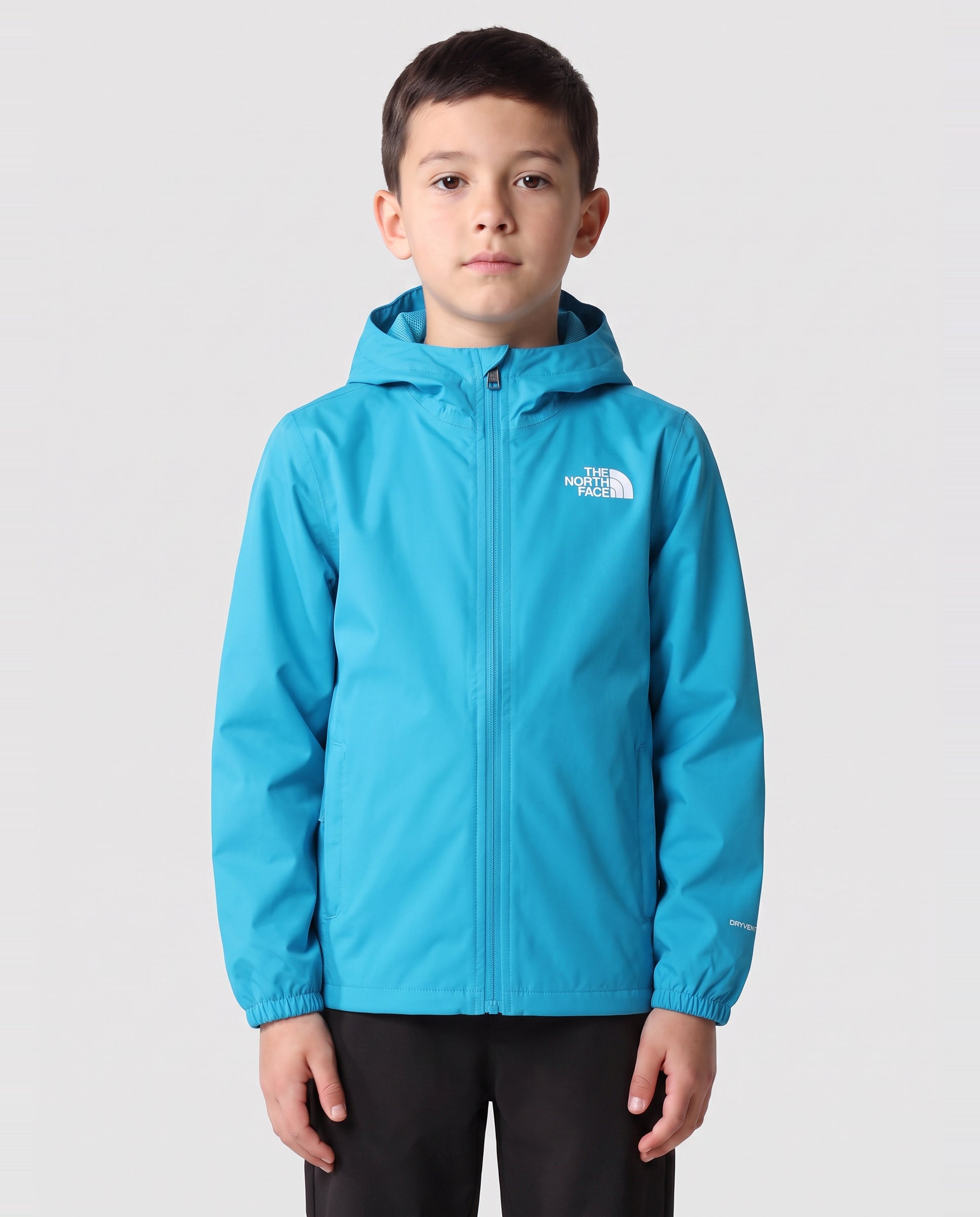 Kids The North Face Teen Zipline Meridian Blue Rain Jacket — on model