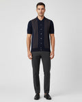 Men's Gran Sasso Navy Stripe Knit Full Button Up Polo Shirt on model
