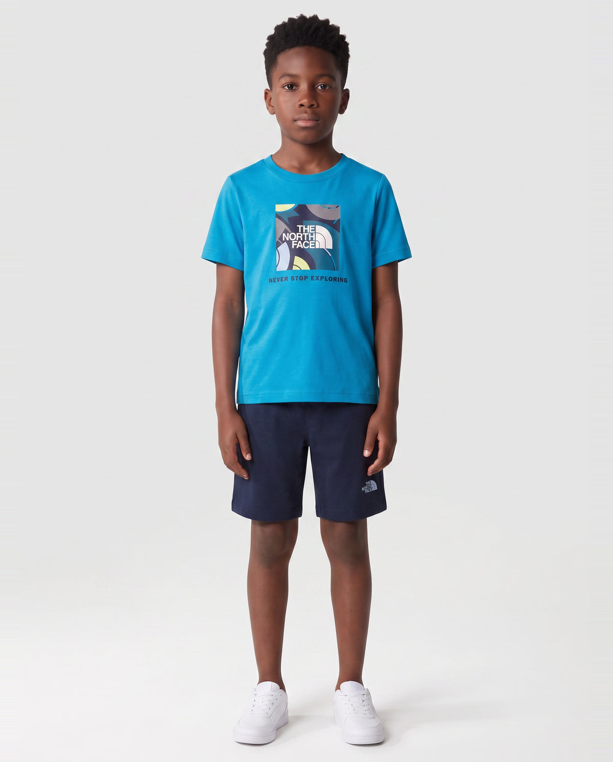 Kids The North Face Kid Box NSE Play Set Meredian Blue Tracksuit Set — on model