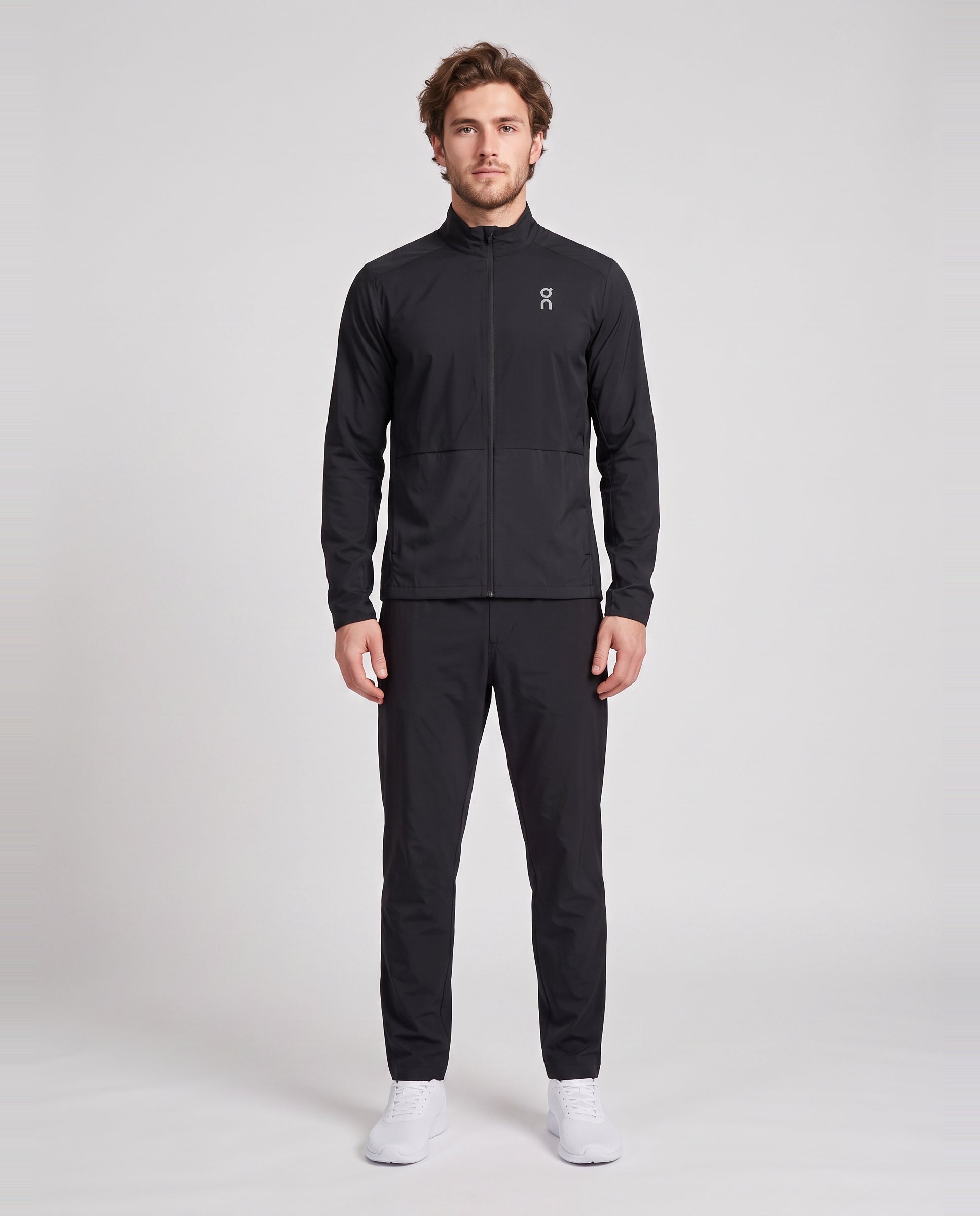 Men's On Running Weather Jacket 3 & Weather Pants Black Tracksuit Set — on model