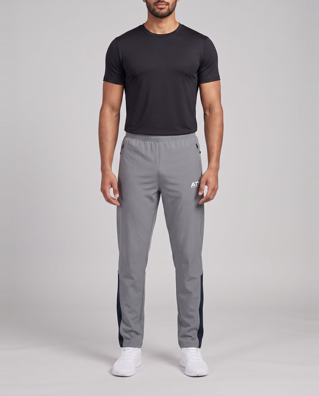 Men's ATX Boulder Pant in Navy/Dark Grey — on model