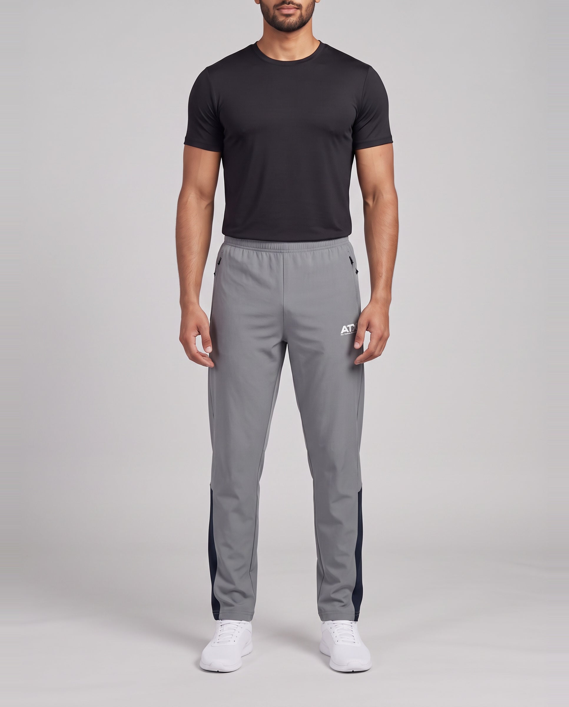 Men's ATX Boulder Pant in Navy/Dark Grey — on model