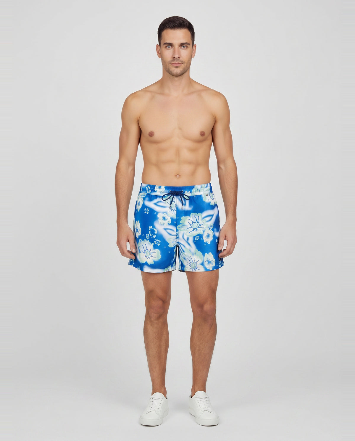 Mens Paul Smith Cobalt Blue Riso Floral Swim Short — on model