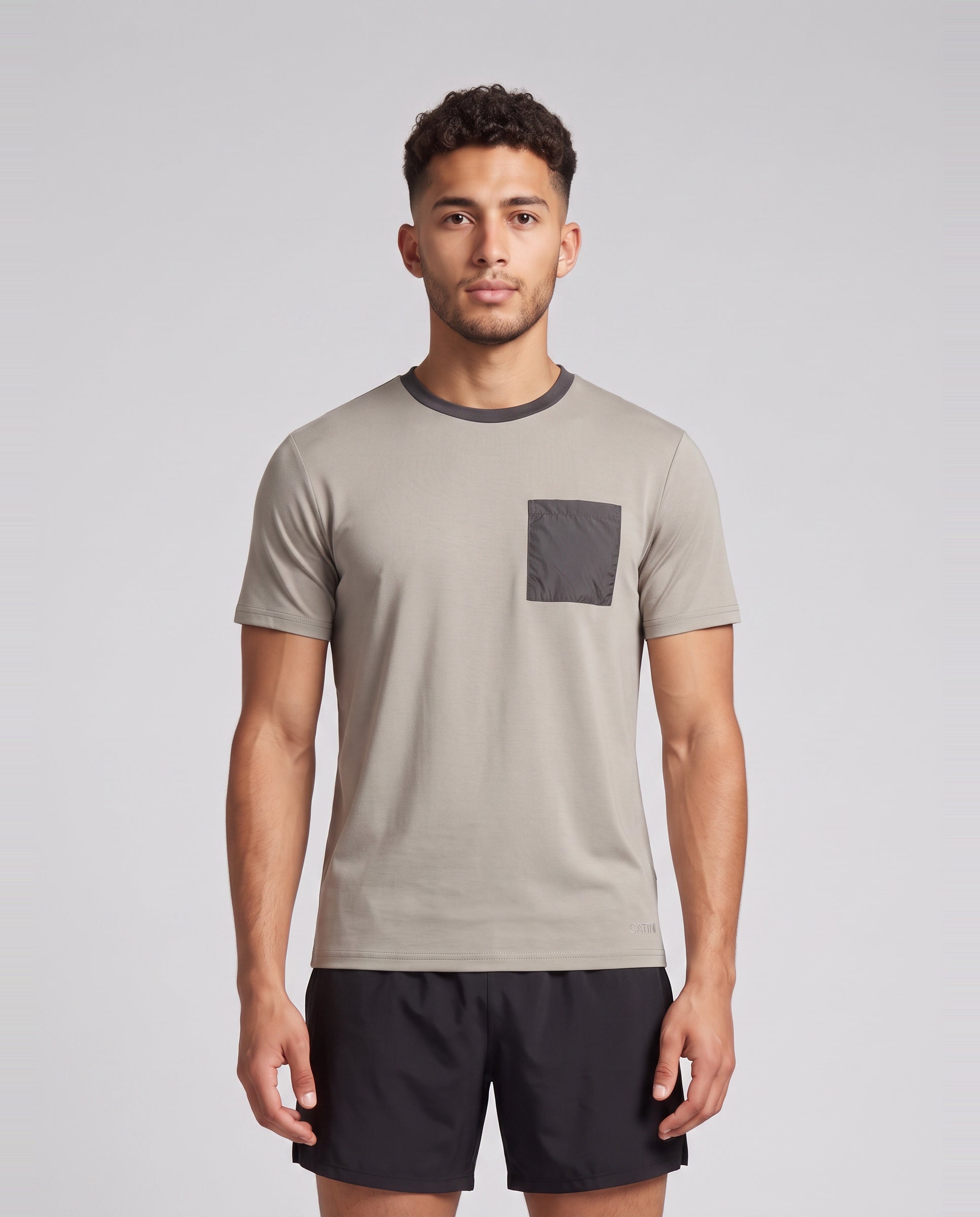 Men's Catini Firenze Pocket T-Shirt in Chamapgne / Tuscan — on model