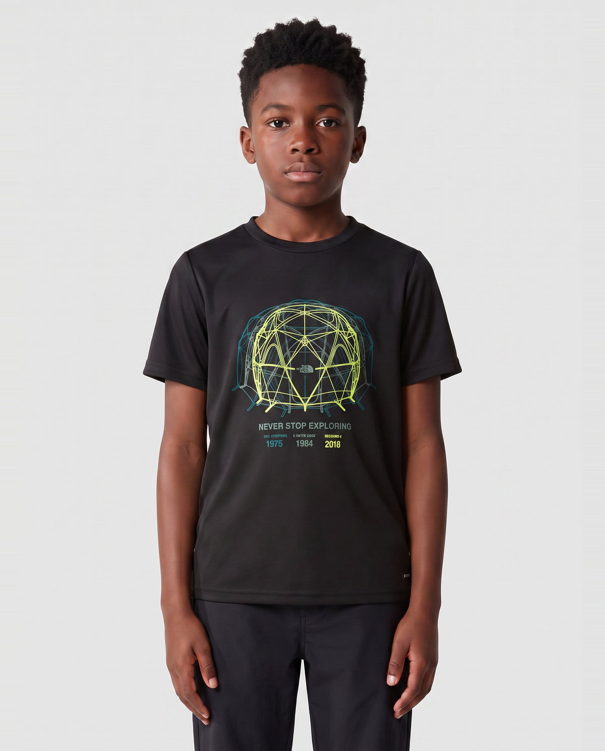 Boy's The North Face Black Graphic Relaxed T Shirt — on model