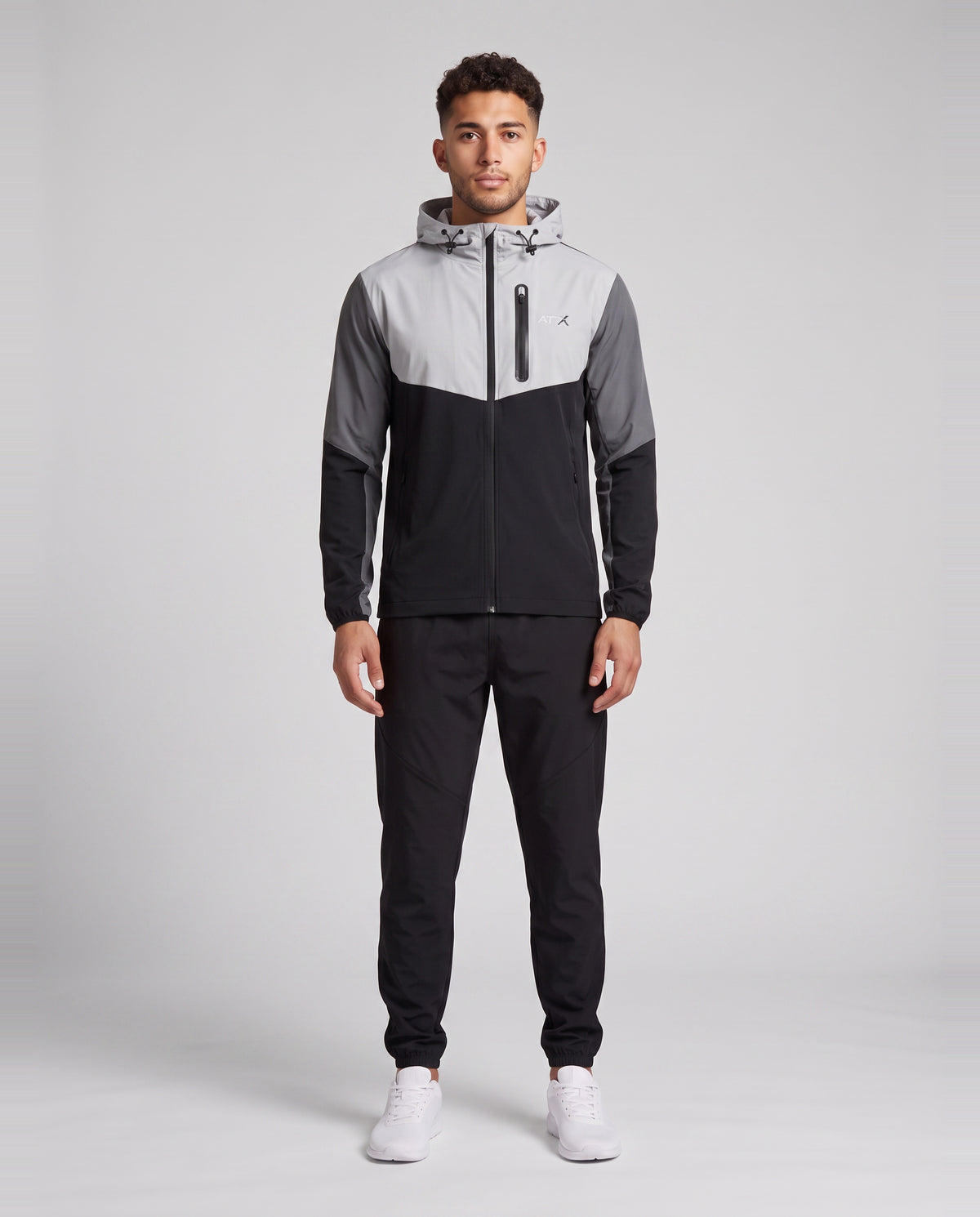 Men's ATX Traverse Track Top in Grey/Black & Traverse Track Pant in Black Tracksuit Set — on model