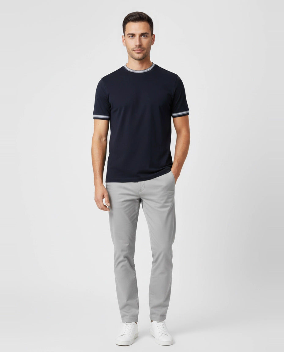 BOSS Black H-Tessler 202 Dark Blue Slim Fit T Shirt on model