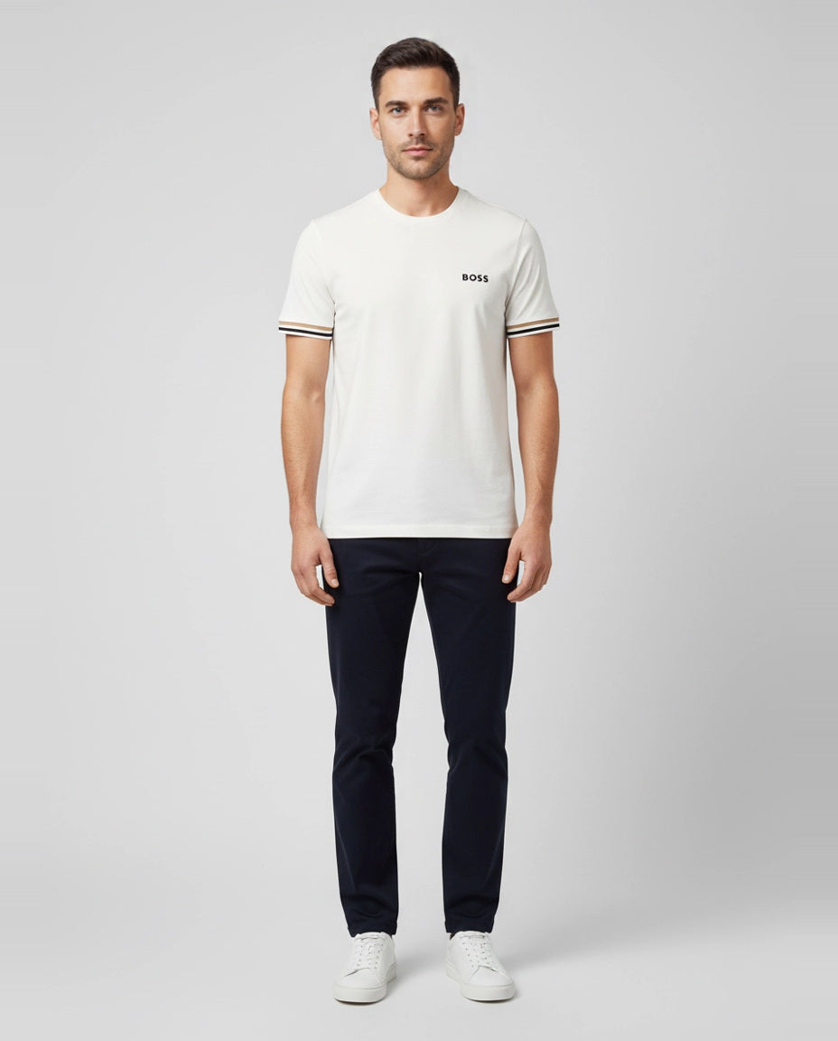 Men's BOSS White Tee MB 2 Slim Fit Logo T Shirt on model