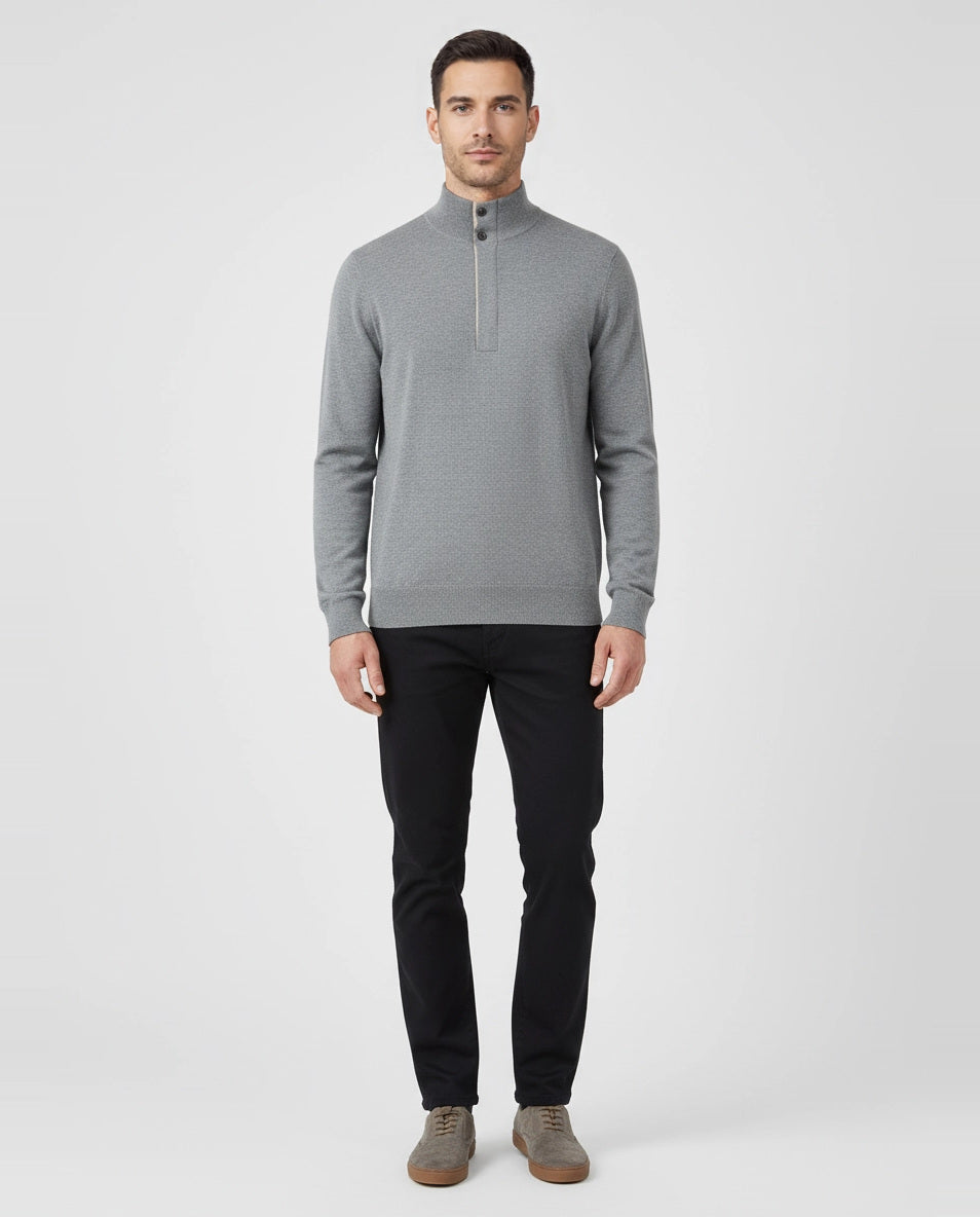 Men's Pal Zileri Grey 1/4 Zip Knitted Jumper on model