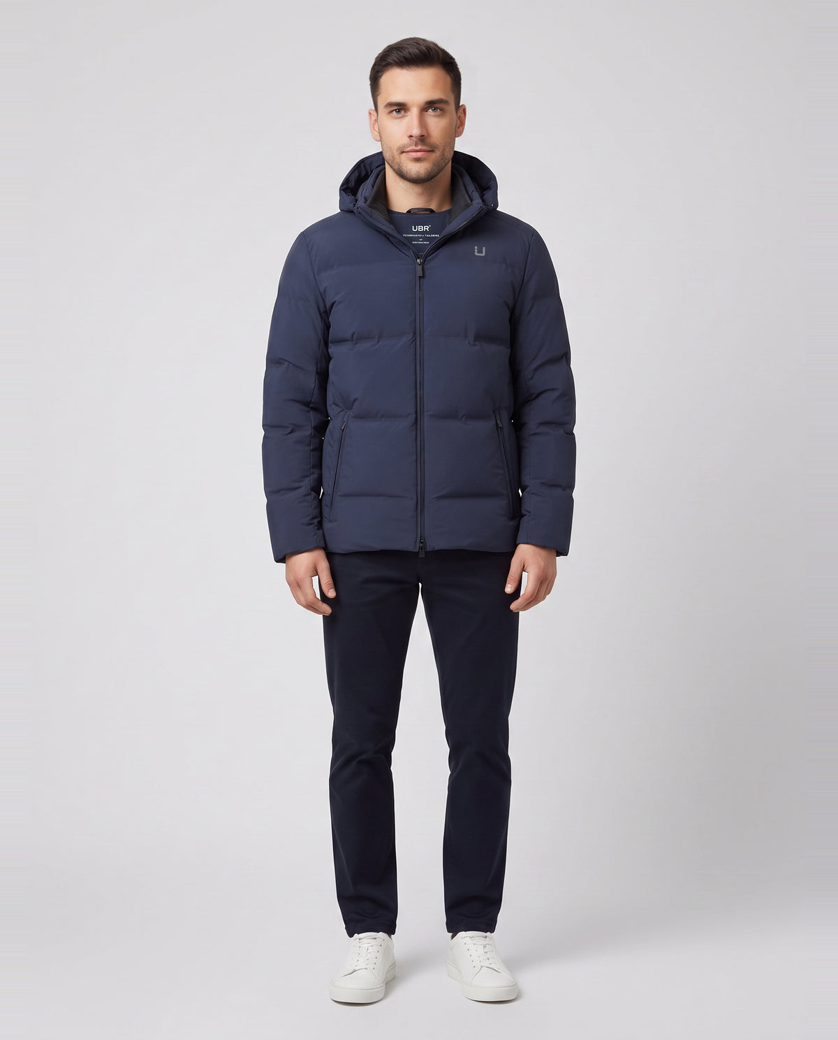Men's UBR Navy Bolt XP Down Jacket — on model