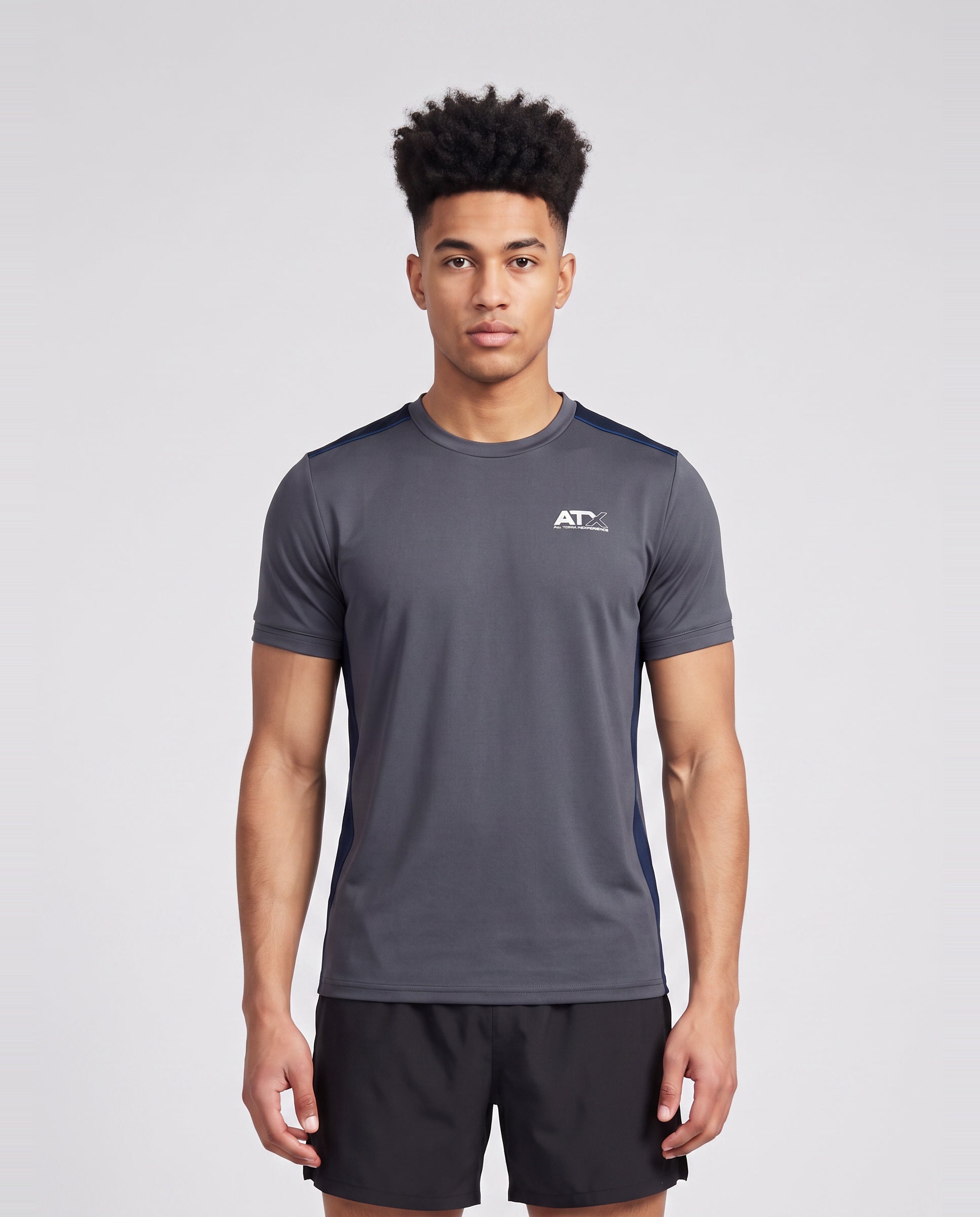 Men's ATX Cascade T-Shirt in Dark Grey/Navy — on model