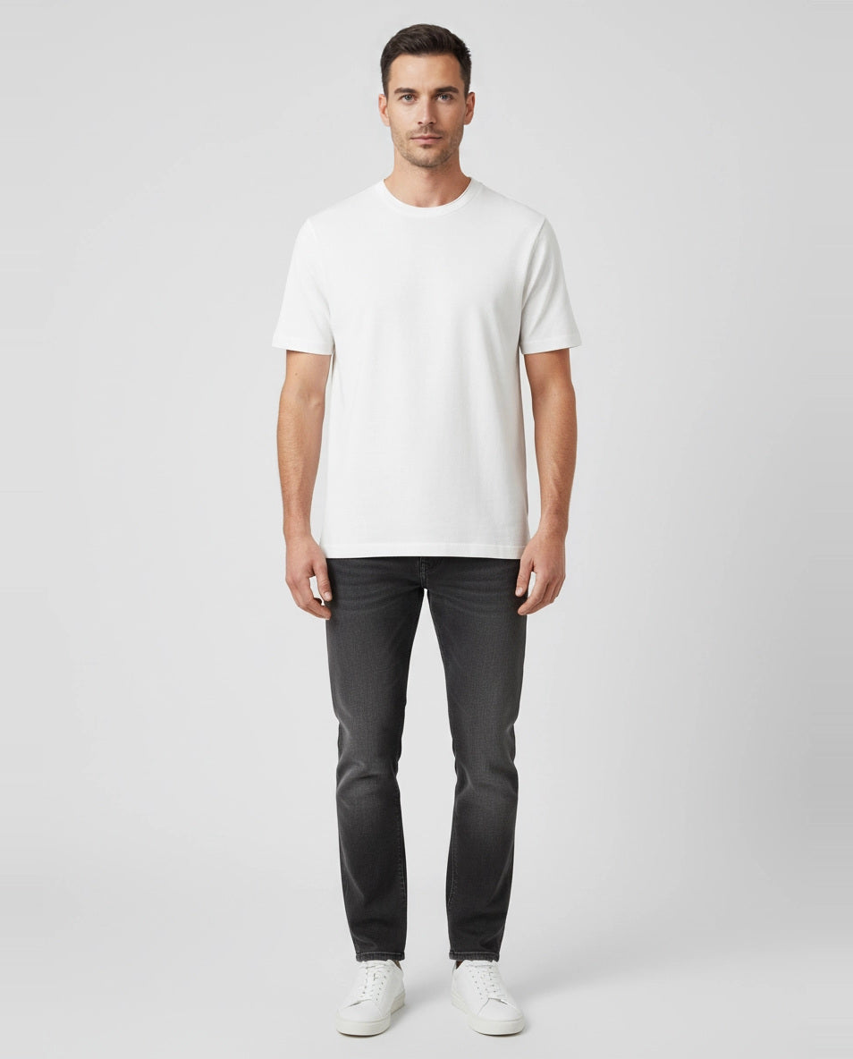 Mens BOSS Black H-Thompson 120 White T Shirt on model