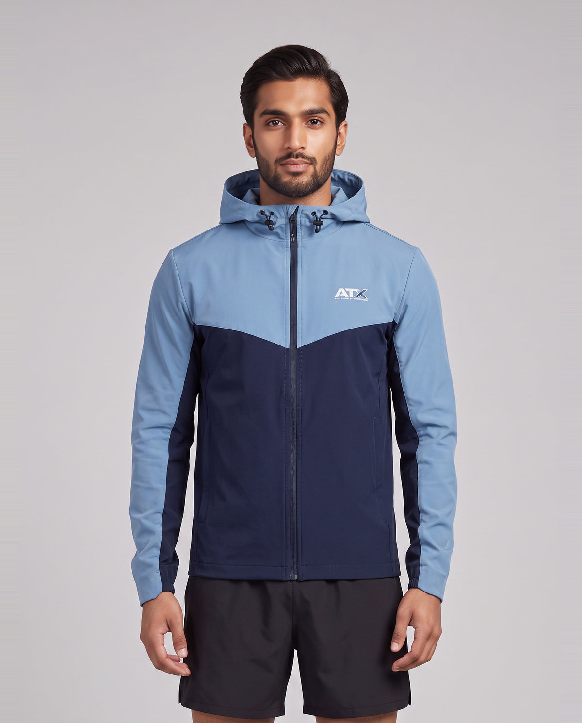 Men's ATX Horizon Track Top in Blue/Navy — on model