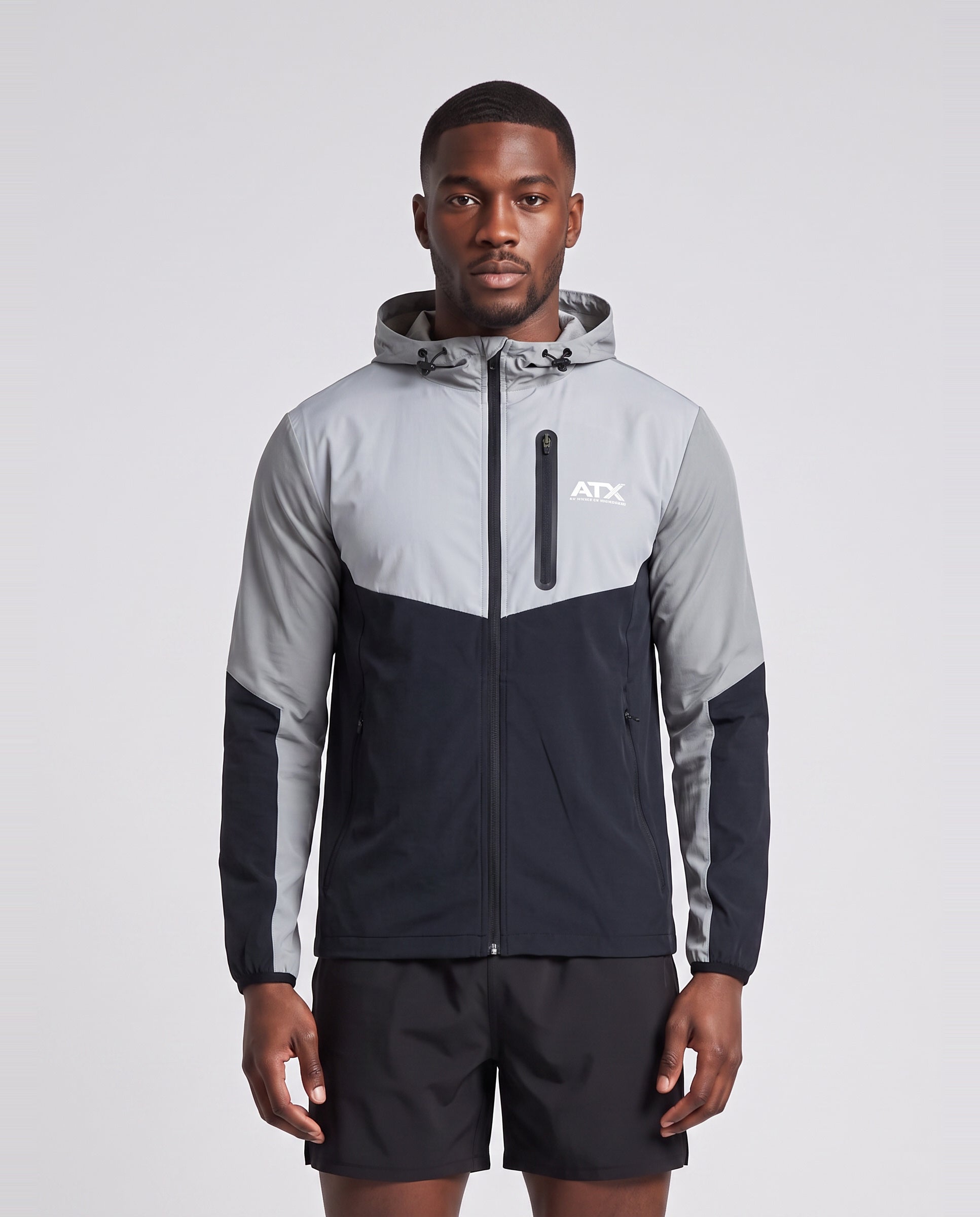 Men's ATX Traverse Track Top in Grey/Black — on model