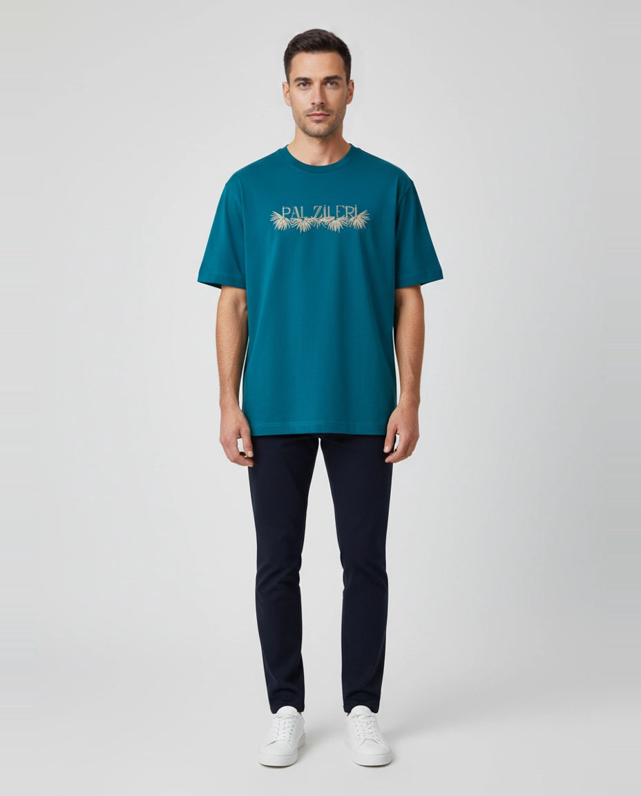 Men's Pal Zileri Teal Blue Graphic T Shirt on model