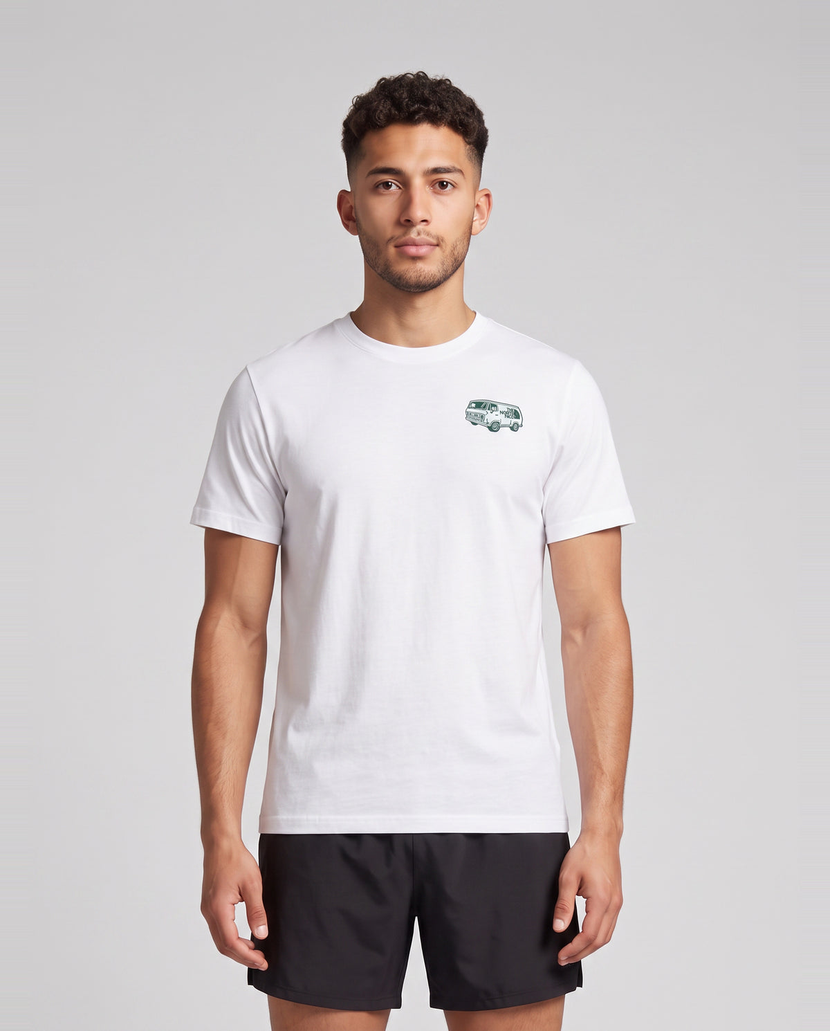Mens The North Face Van Life RX SS White T Shirt — on model
