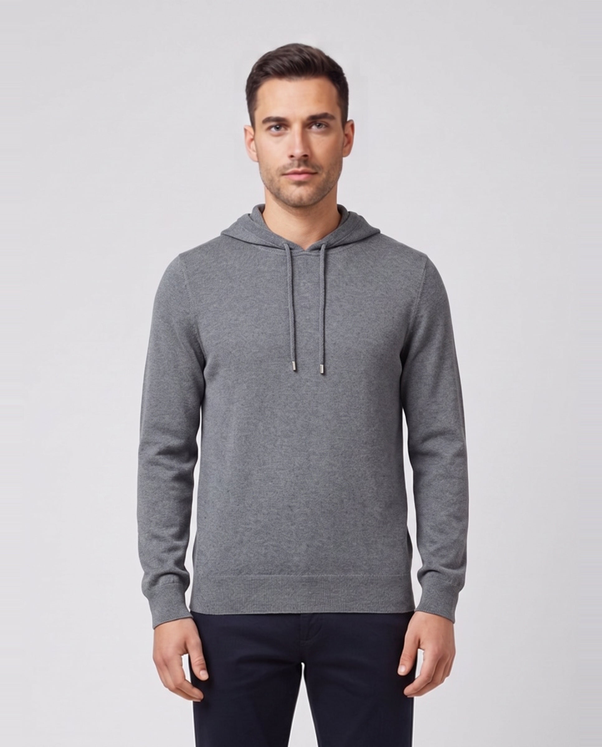 Men's Gran Sasso Grey Knitted Hoody — on model