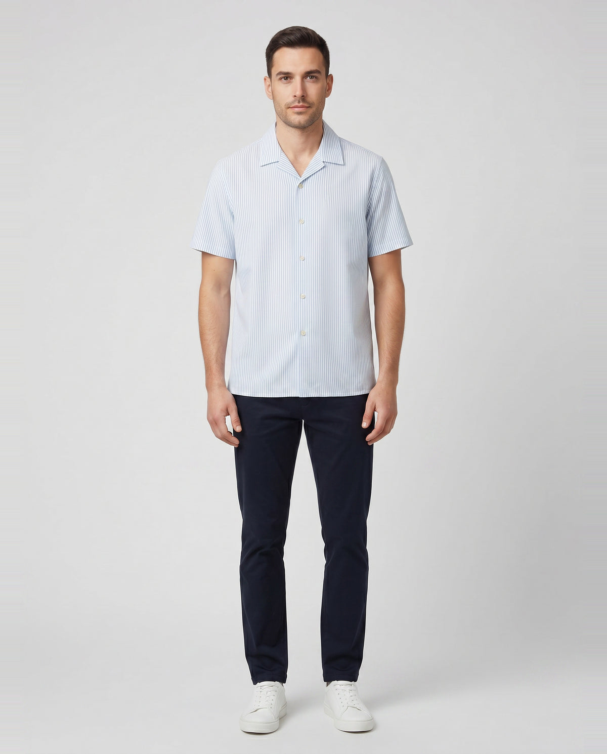Men's Paul Smith Blue Stripe Casual Fit Short Sleeve Shirt — on model