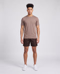 Men's Catini Firenze Plain T-Shirt in Mocha & Baratti Versatile Shorts Chocolate Set — on model