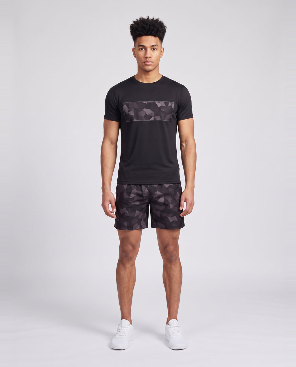 Men's Catini Astratto T-Shirt in Black & Astratto Shorts in Black Set — on model