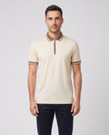 Men's Gran Sasso Beige Mercerised Zip Polo Shirt — on model