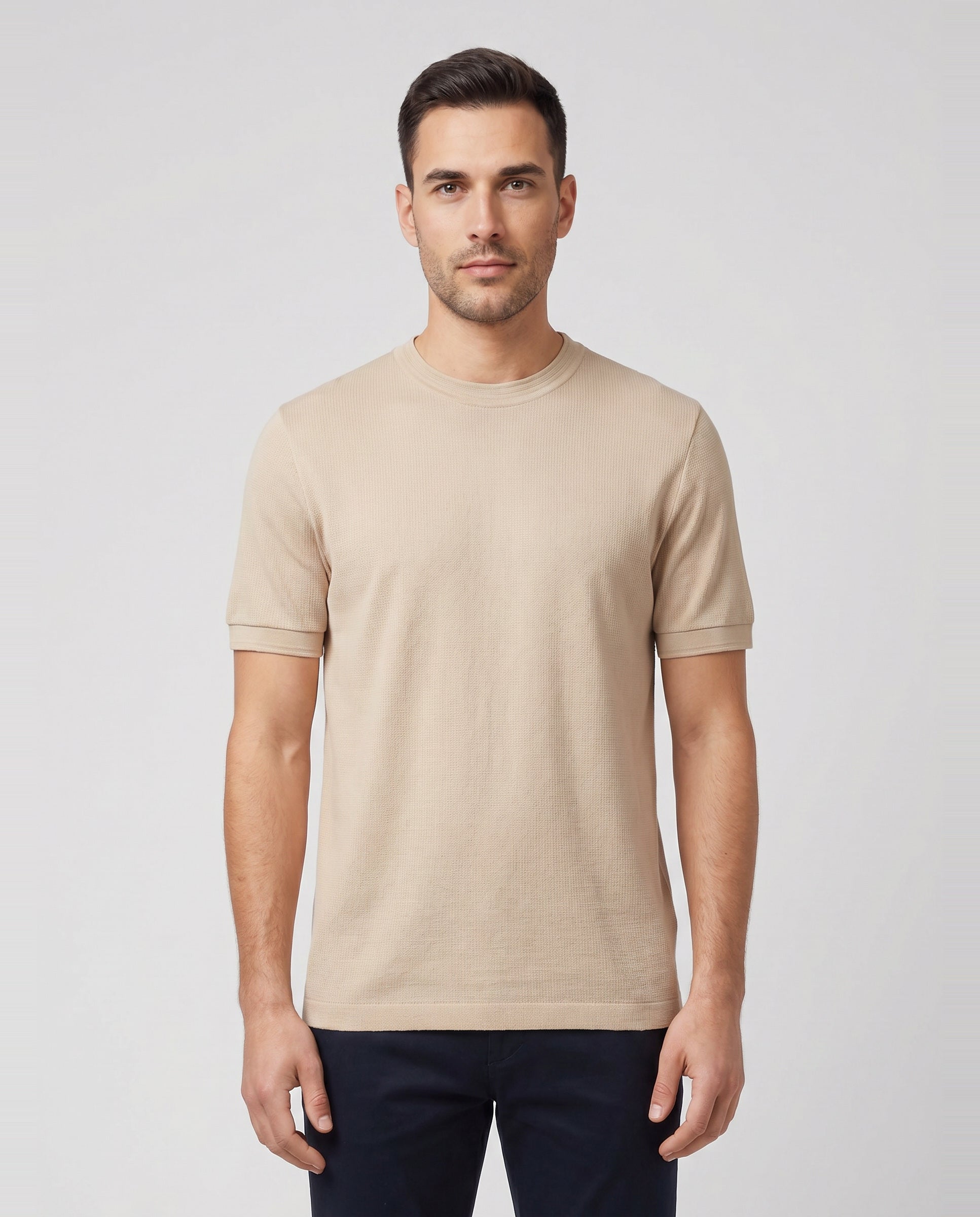 BOSS Black H-Thompson 70 Open Beige T Shirt - Model Shot