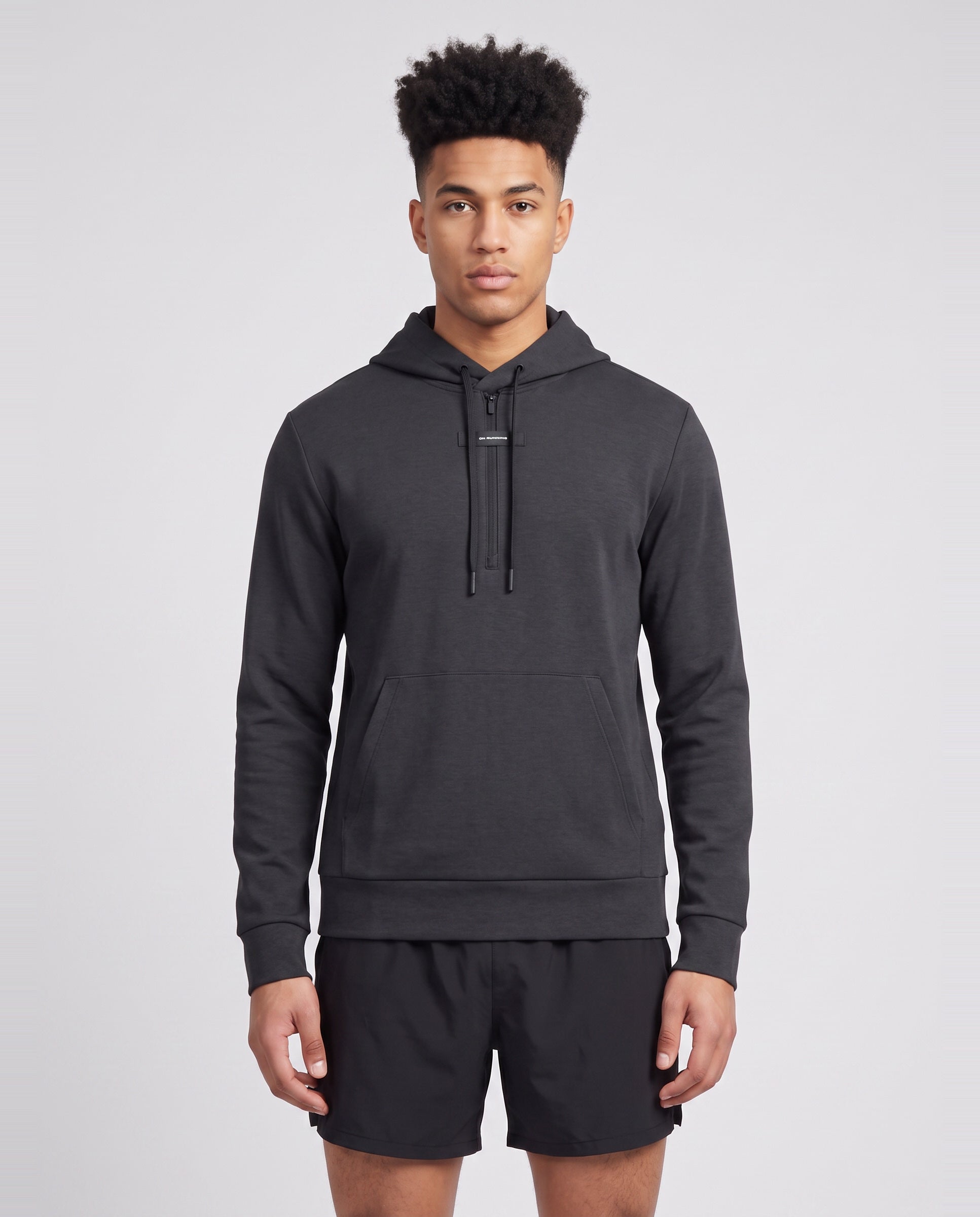 Men's On Running Black Focus Tech Hoodie — on model