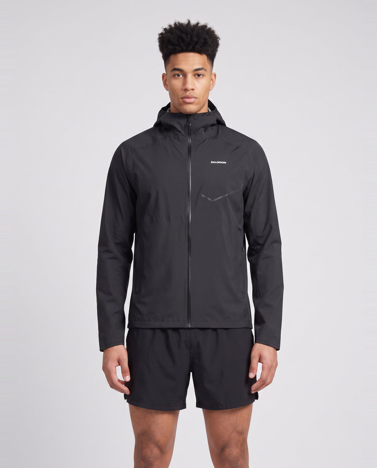 Mens Salomon BONATTI WATERPROOF JKT Deep Black Jacket — on model