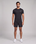 Men's On Running Black Core T Shirt & Black 7" Core Shorts Set — on model