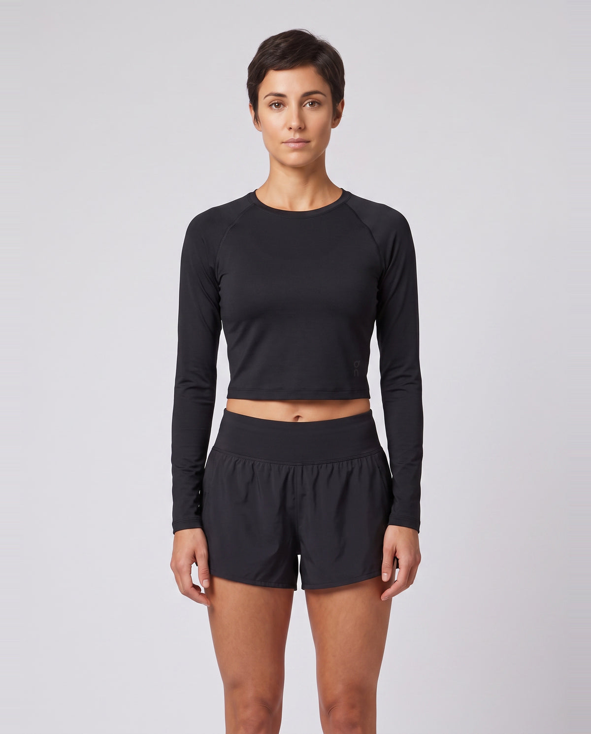 Women's On Running Studio Long-T Crop Black — on model