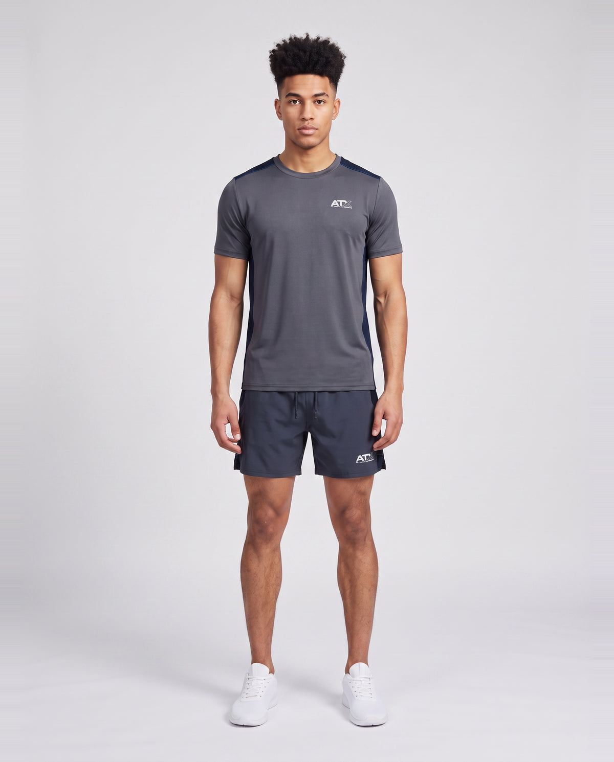 Men's ATX Cascade T-Shirt & Terra Short in Dark Grey/Navy Set — on model