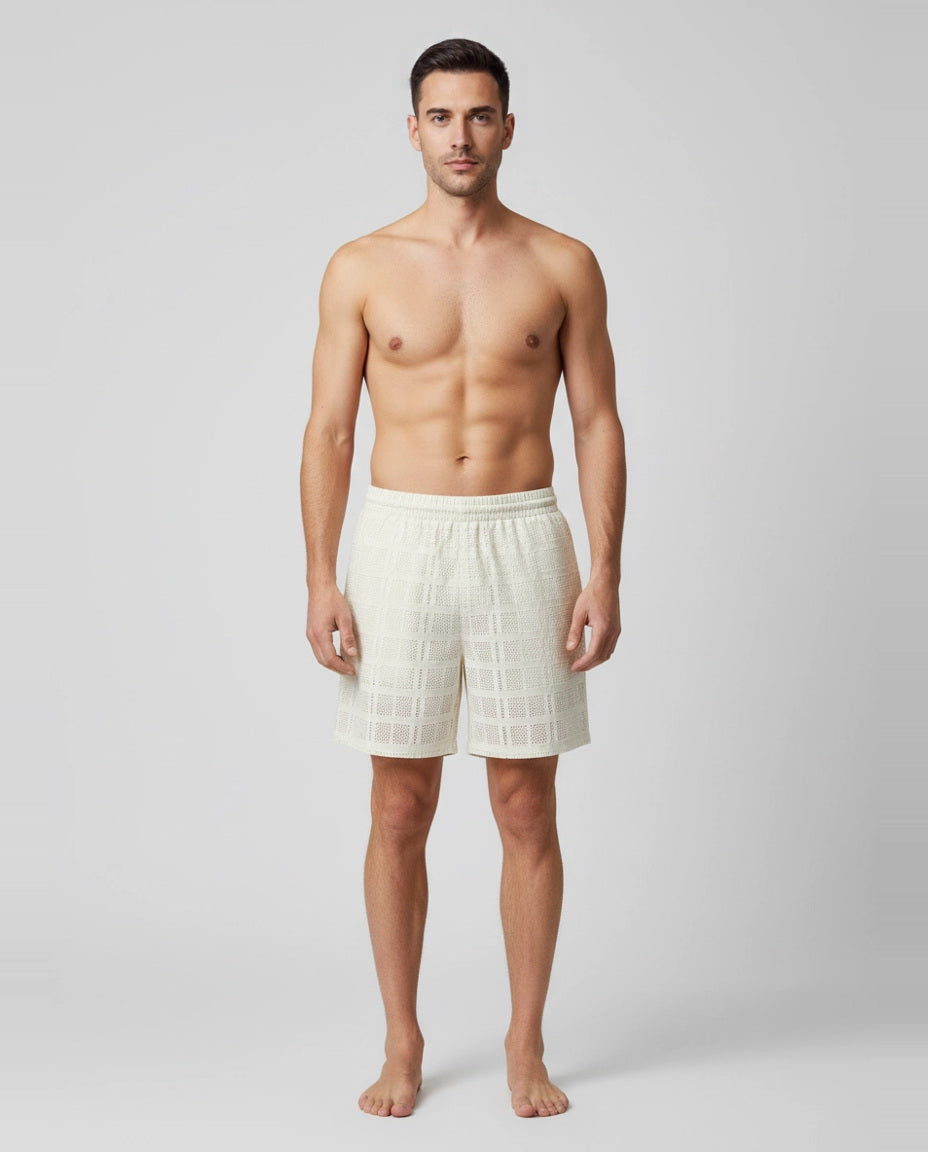 Mens Les Deux Ivory Charlie Shorts on model