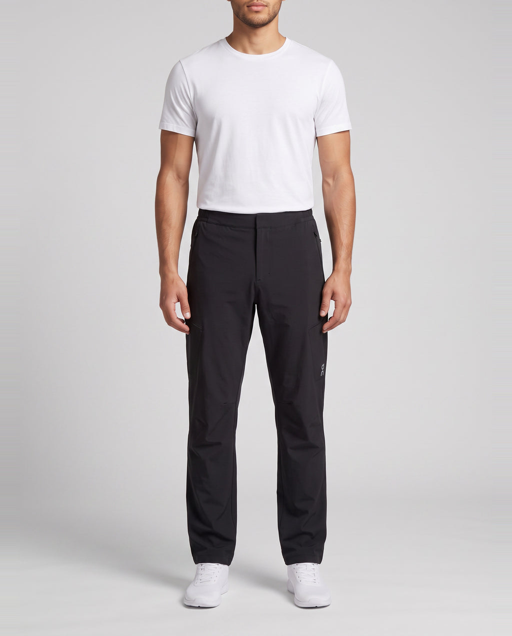 Men's On Running Black Water Resistant Trek Pants — on model
