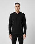 Men's Gran Sasso Black Long Sleeve 3 Button Mercerised Polo Shirt on model