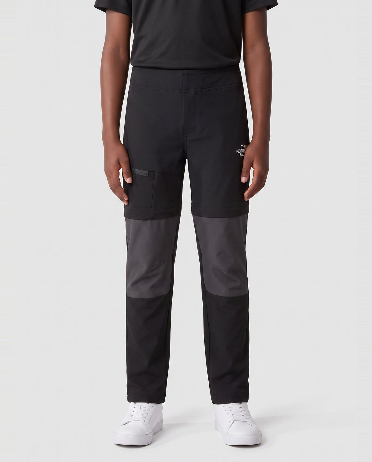 Boy’s The North Face Black Grey Conversion Pant — on model