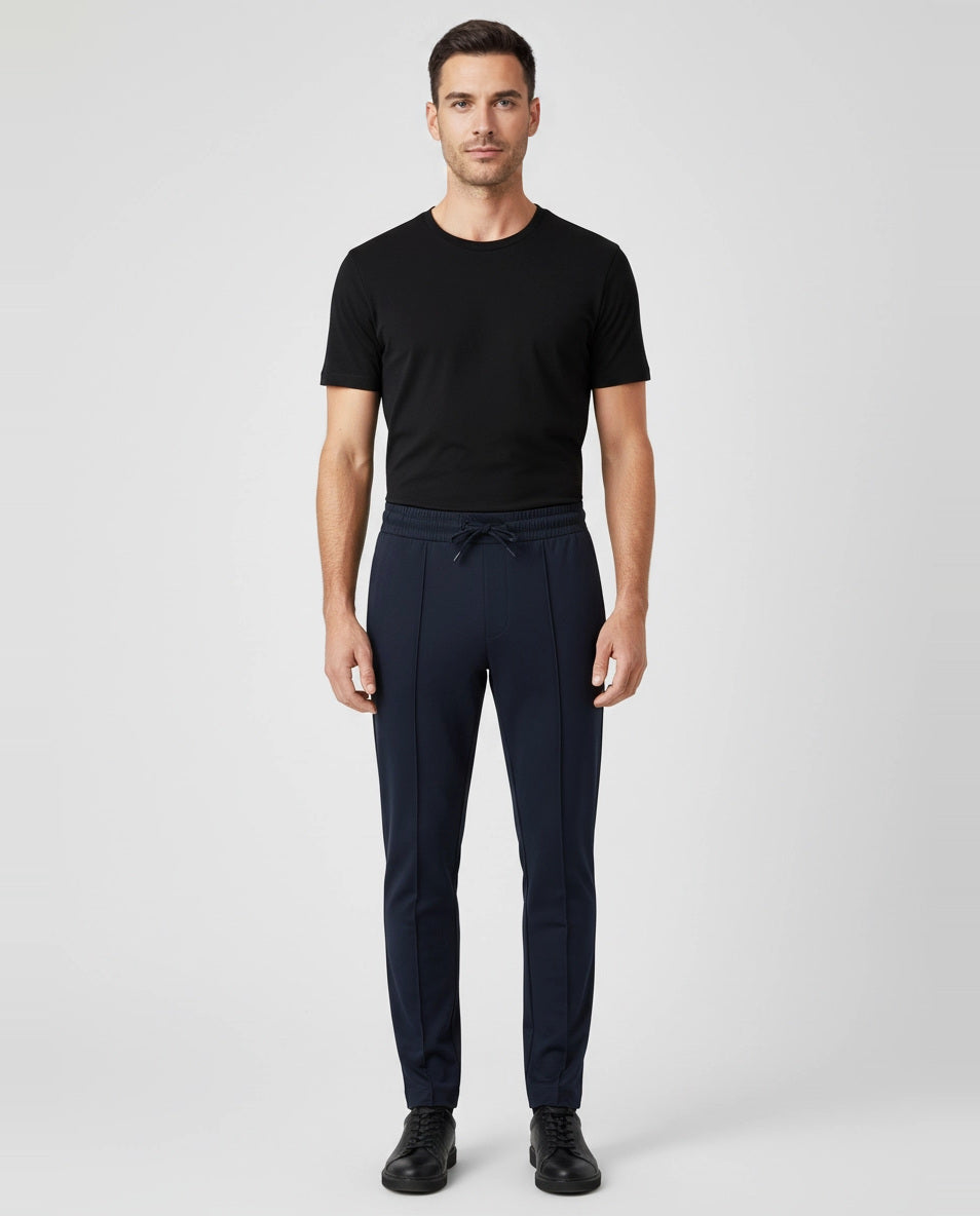 Mens BOSS Black P-Lamont 85 Dark Blue Joggers on model