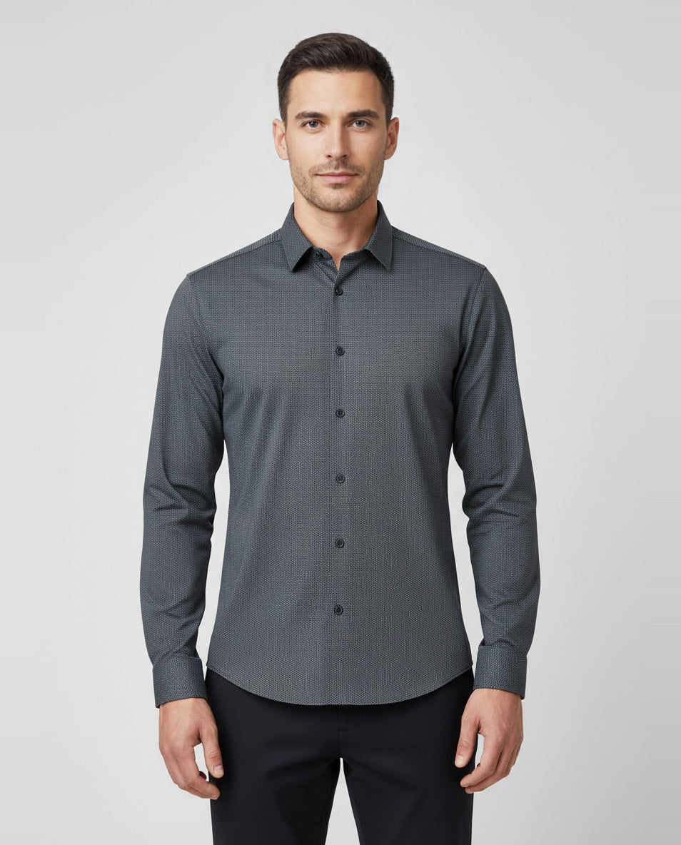 Men's BOSS Navy P-ROAN-kent-C1-233 Slim Fit Shirt on model