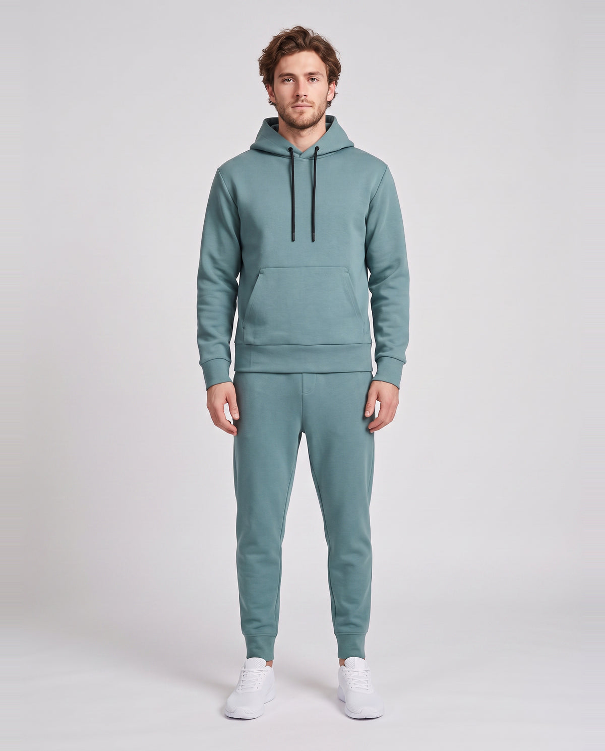 Men's On Running Focus Tech Hoodie 1 Agave & Focus Tech Sweatpants Tracksuit Set — on model
